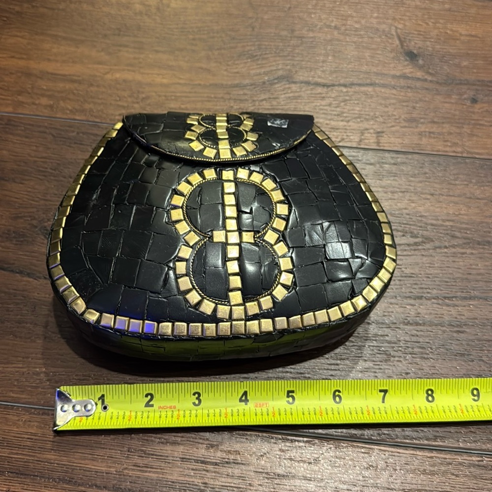 Ramla Mosaic Handmade Mosaic Moroccan Black Handbag with gold color chain. - Picture 6 of 9